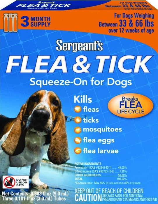Sergeants Flea and Tick Squeeze-On Dog 33-66lb - 073091021643