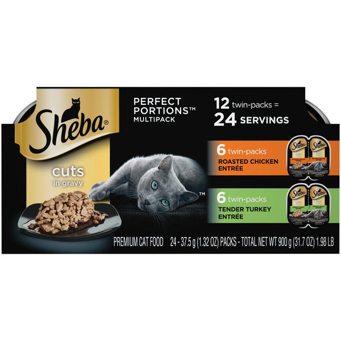 Sheba Cuts In Gravy Roasted Chicken Entre & Tender Turkey Entre Multipack Perfect Portions Twinpack Wet Cat Food - 1