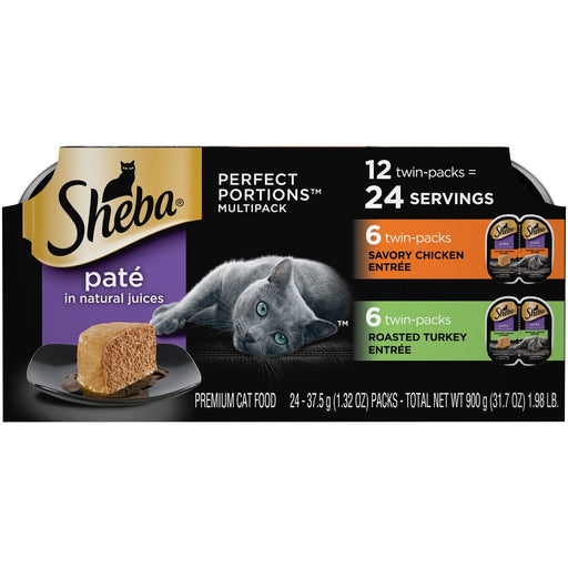 Sheba Pate Variety Pack Savory Chicken & Roasted Turkey Entres Perfect Portions Twin Pack Wet Cat Food - 023100110271