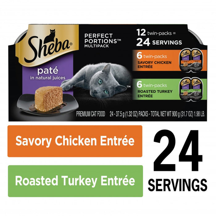 Sheba Pate Variety Pack Savory Chicken & Roasted Turkey Entres Perfect Portions Twin Pack Wet Cat Food - 023100110271