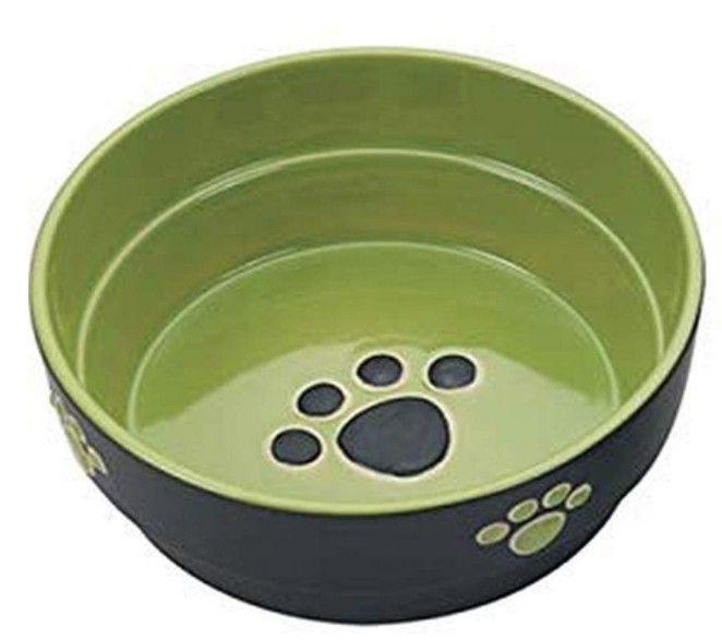 Spot Ceramic Black and Green Fresco Paw Print 5" Dog Dish - 077234068991