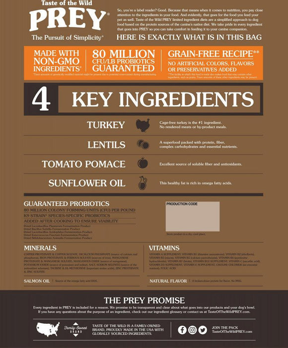Taste Of The Wild Grain Free Prey Limited Ingredient Turkey Dry Dog Food - 074198613649