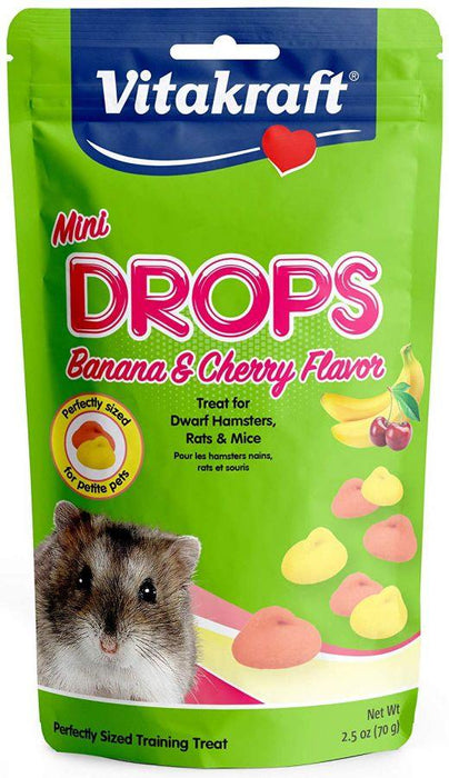 Vitakraft Mini Drops Treat for Hamsters, Rats & Mice - Banana & Cherry Flavor - 051233100180