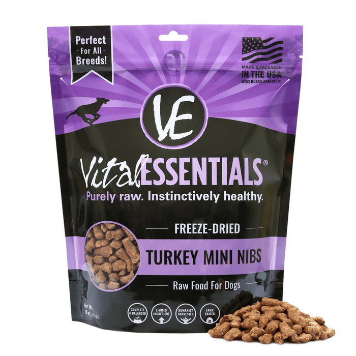 Vital Essentials Freeze Dried Grain Free Turkey Mini Nibs Entree for Dogs Food - 840199680146