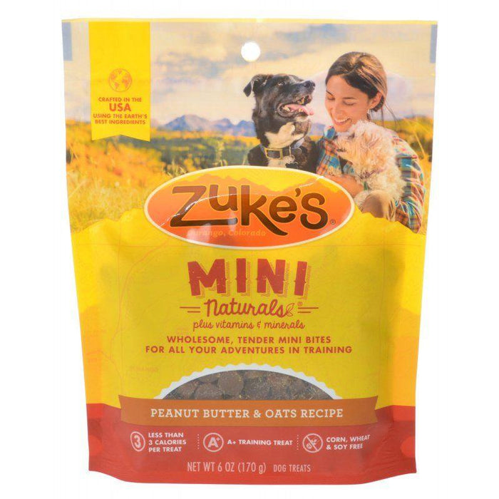 Zukes Mini Naturals Dog Treats - Peanut Butter & Oats Recipe - 013423330524